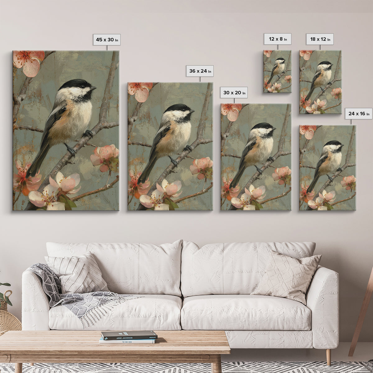 Small Bird on a Flowering Branch Framed Canvas Print, Bed and Breakfast Art, Printable Art, Living Room Decor, Watercolor Art, BAB-2x3-94