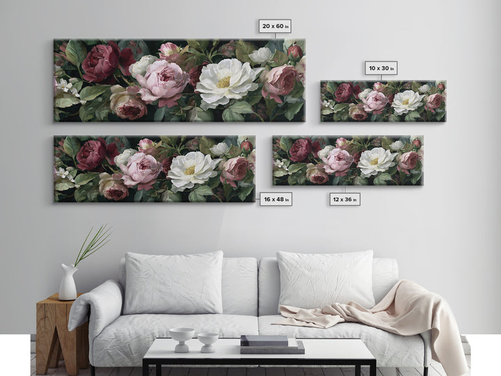 Garden Roses in Romantic Oil Paint Canvas Print, Bed and Breakfast Art, Bed, Living Room Decor, Oil Painting, BAB-3x1-13