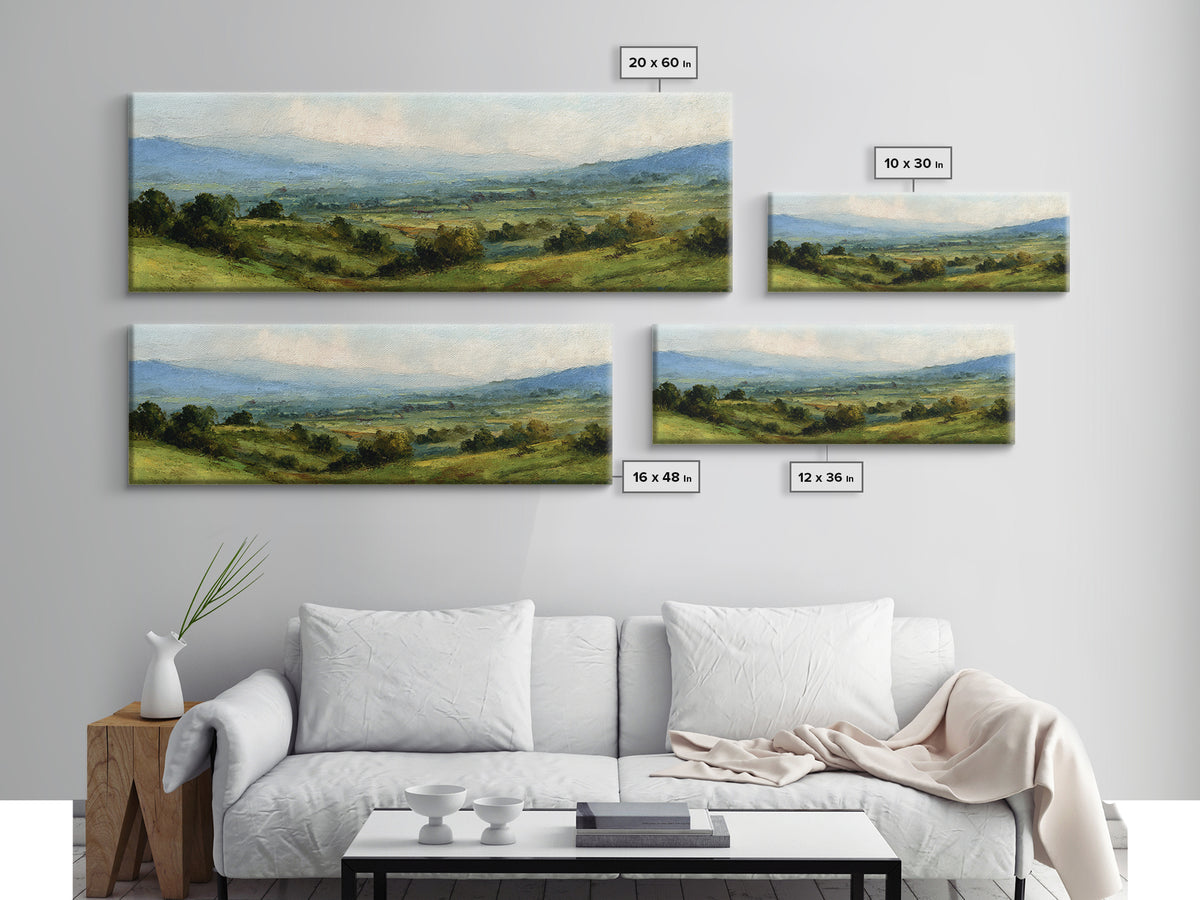 Classic Landscape with Rolling Green Hills Canvas Print, Bed and Breakfast Art, Bedroom Wall Decor, Living Room Decor, BAB-3x1-16