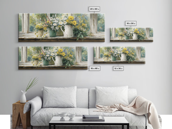 Country Wildflowers in a Chipped Ceramic Pitcher Canvas Print, Bed and Breakfast Art, Trendy Wall Art, Living Room Decor, BAB-3x1-17