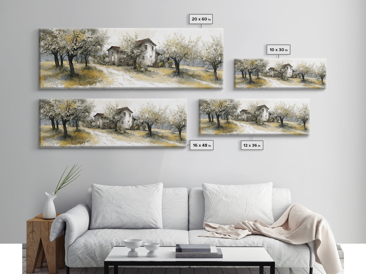 Apple Orchard Scene Canvas Print, Bed and Breakfast Art, Farmhouse Wall Decor, Living Room Decor, Oil Painting, BAB-3x1-29
