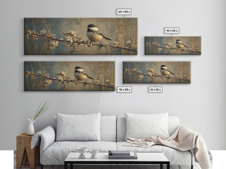 Small Bird on a Flowering Branch Canvas Print, Bed and Breakfast Art, Print, Living Room Decor, Watercolor Art, BAB-3x1-30