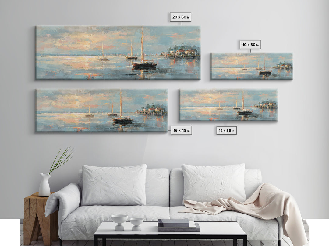 Coastal Inn Sailboat at Sunrise Canvas Print, Bed and Breakfast Art, Above Bed Decor, Living Room Decor, Fine Art, BAB-3x1-33