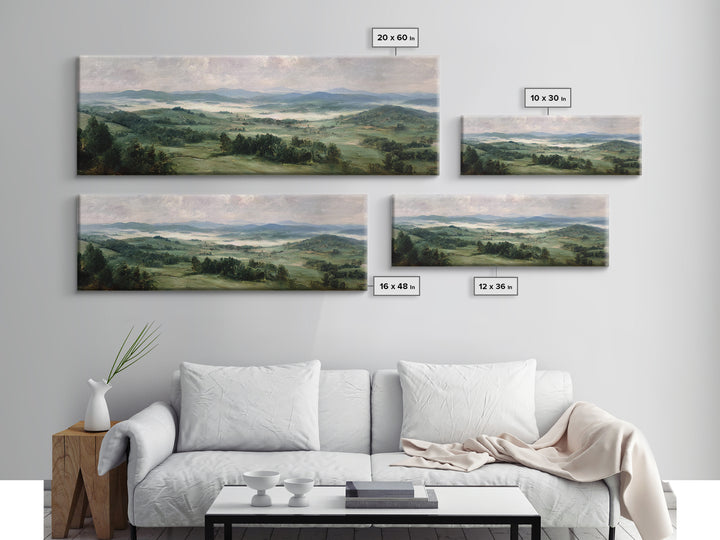 Classic Landscape with Rolling Green Hills Canvas Print, Bed and Breakfast Art, Neutral Decor, Living Room Decor, Oil Painting, BAB-3x1-40