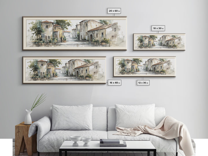 Soft Watercolor Village Street at Dawn Canvas Print, Bed and Breakfast Art, Farmhouse Wall Art, Living Room Decor, Fine Art, BAB-3x1-45