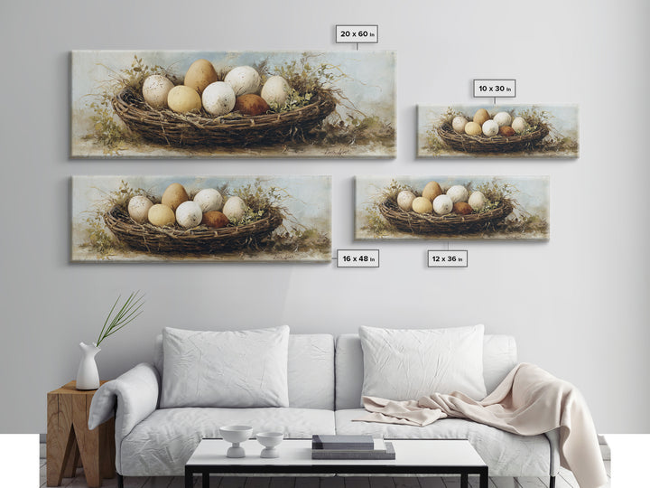 Fresh Eggs in a Woven Basket with Canvas Print, Bed and Breakfast Art, Bedroom Wall Decor, Living Room Decor, Fine Art, BAB-3x1-46