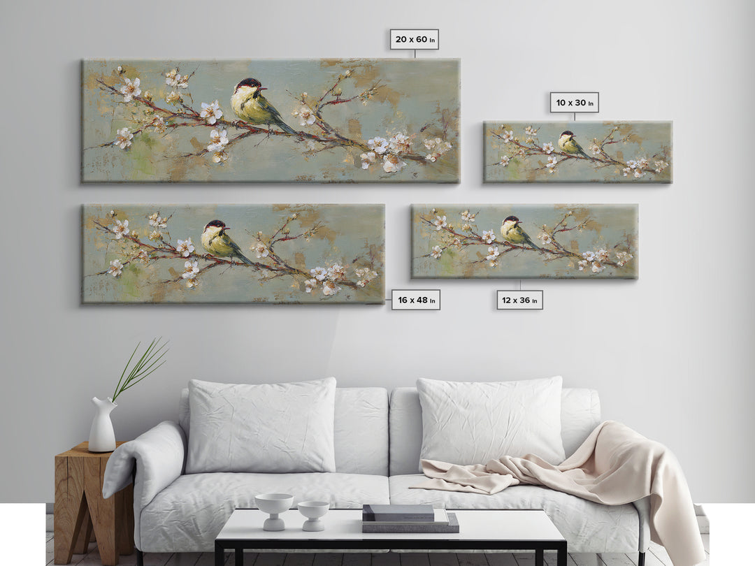 Small Bird on a Flowering Branch Canvas Print, Bed and Breakfast Art, Farmhouse Wall Art, Living Room Decor, Fine Art, BAB-3x1-6