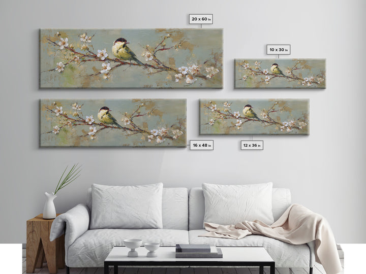 Small Bird on a Flowering Branch Canvas Print, Bed and Breakfast Art, Farmhouse Wall Art, Living Room Decor, Fine Art, BAB-3x1-6