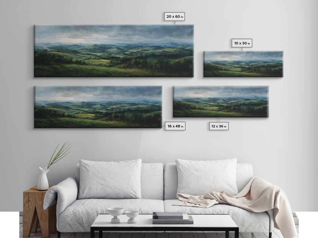 Classic Landscape with Rolling Green Hills Canvas Print, Bed and Breakfast Art, Luxury Decor, Living Room Decor, BAB-3x1-64