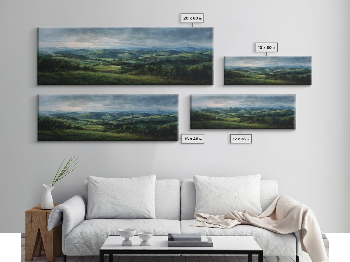 Classic Landscape with Rolling Green Hills Canvas Print, Bed and Breakfast Art, Luxury Decor, Living Room Decor, BAB-3x1-64