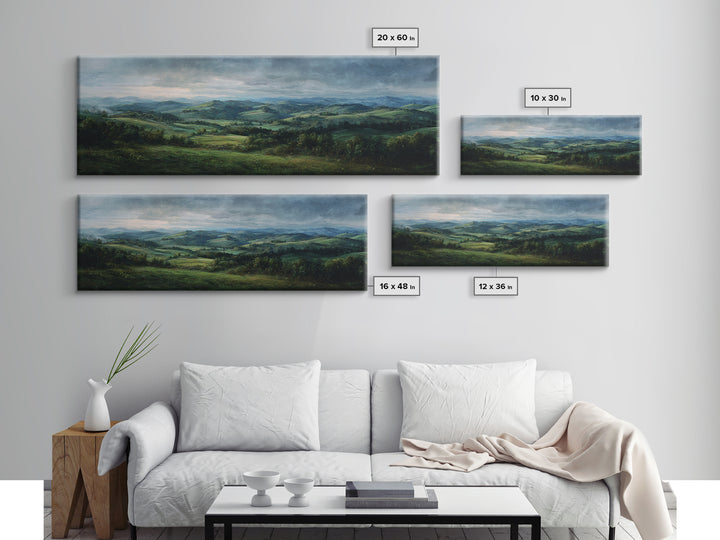 Classic Landscape with Rolling Green Hills Canvas Print, Bed and Breakfast Art, Luxury Decor, Living Room Decor, BAB-3x1-64