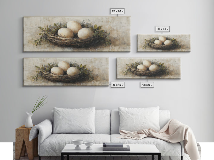 Fresh Eggs in a Woven Basket with Canvas Print, Bed and Breakfast Art, Wall Art, Living Room Decor, Oil Painting, BAB-3x1-70