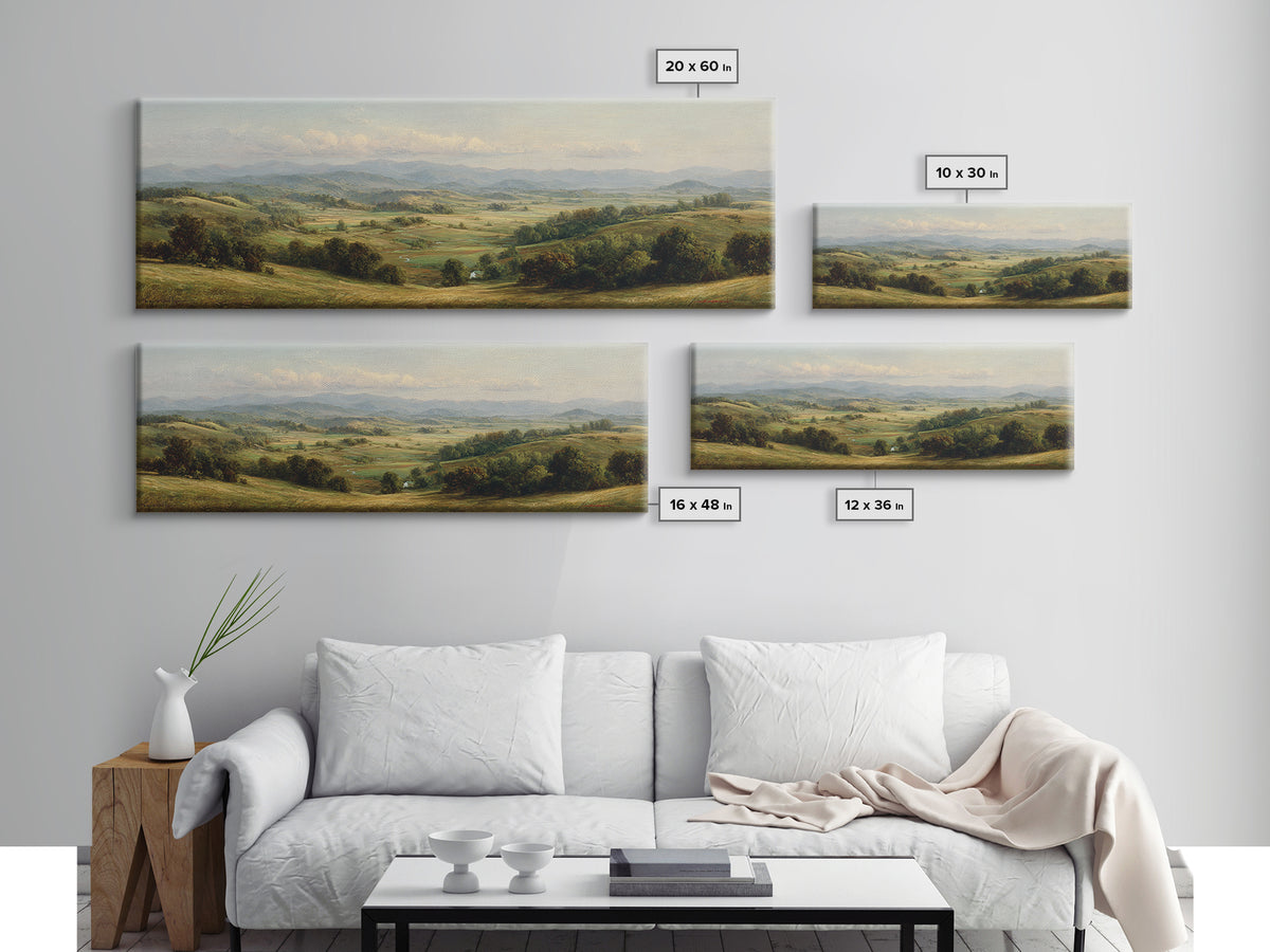Classic Landscape with Rolling Green Hills Canvas Print, Bed and Breakfast Art, Wall Art, Living Room Decor, Fine Art, BAB-3x1-88