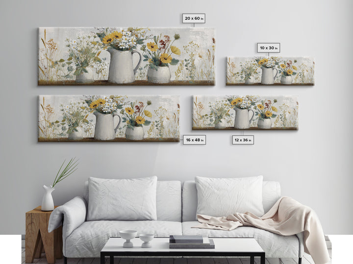 Country Wildflowers in a Chipped Ceramic Pitcher Canvas Print, Bed and Breakfast Art, Boho Decor, Living Room Decor, BAB-3x1-89
