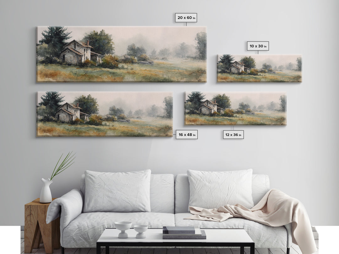 Old Farmhouse Landscape Canvas Print, Bed and Breakfast Art, Digital Art, Living Room Decor, Fine Art, Bedroom Wall Art, BAB-3x1-95