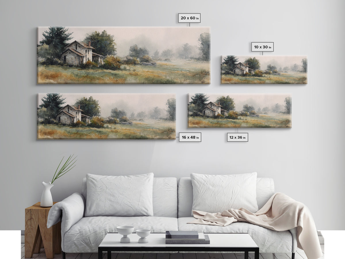 Old Farmhouse Landscape Canvas Print, Bed and Breakfast Art, Digital Art, Living Room Decor, Fine Art, Bedroom Wall Art, BAB-3x1-95