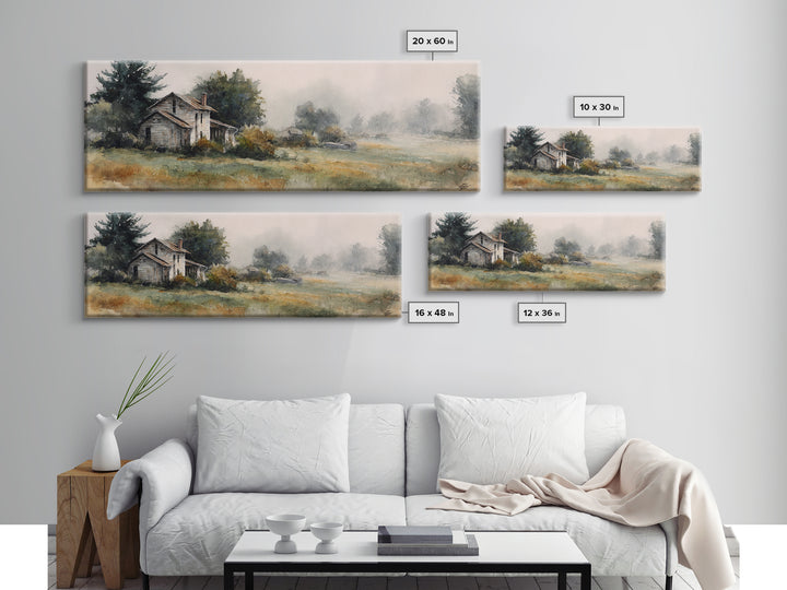 Old Farmhouse Landscape Canvas Print, Bed and Breakfast Art, Digital Art, Living Room Decor, Fine Art, Bedroom Wall Art, BAB-3x1-95