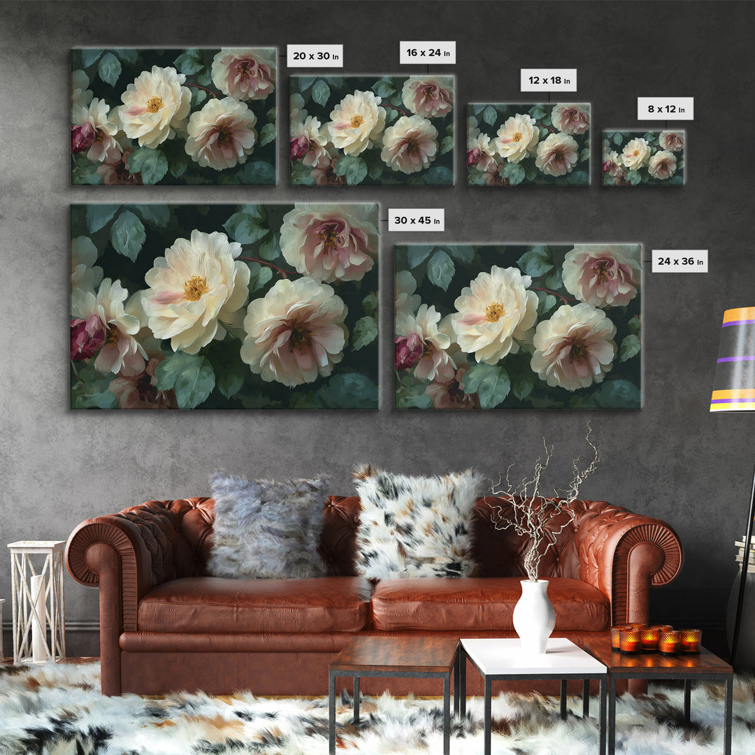 Garden Roses in Romantic Oil Paint Canvas Print, Bed and Breakfast Art, Bedroom Wall Decor, Living Room Decor, Fine Art, BAB-3x2-1