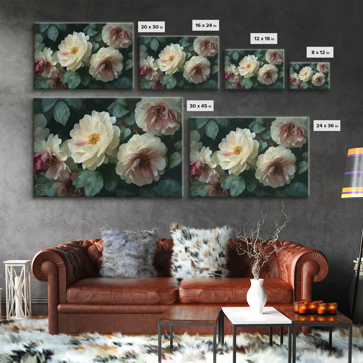 Garden Roses in Romantic Oil Paint Canvas Print, Bed and Breakfast Art, Bedroom Wall Decor, Living Room Decor, Fine Art, BAB-3x2-1