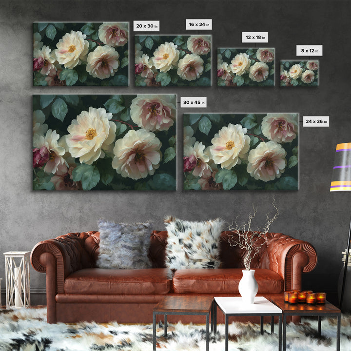 Garden Roses in Romantic Oil Paint Canvas Print, Bed and Breakfast Art, Bedroom Wall Decor, Living Room Decor, Fine Art, BAB-3x2-1