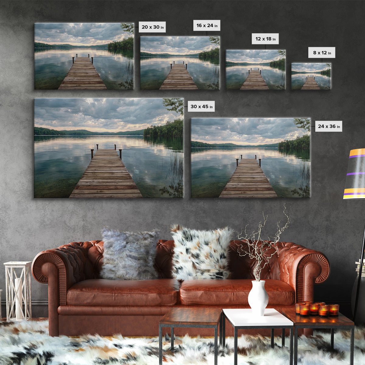 Quiet Lake Dock at Early Morning Framed Canvas Print, Bed and Breakfast Art, Canvas Wall Art, Living Room Decor, Fine Art, BAB-3x2-2