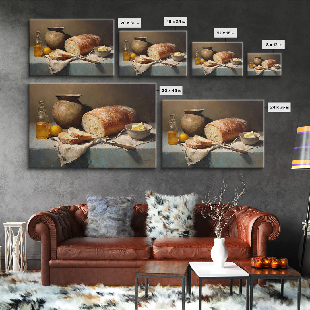 Freshly Baked Bread Framed Canvas Print, Bed and Breakfast Art, Farmhouse Wall Art, Living Room Decor, Fine Art, BAB-3x2-24