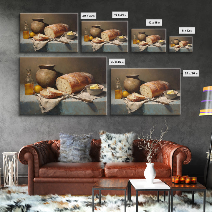 Freshly Baked Bread Framed Canvas Print, Bed and Breakfast Art, Farmhouse Wall Art, Living Room Decor, Fine Art, BAB-3x2-24