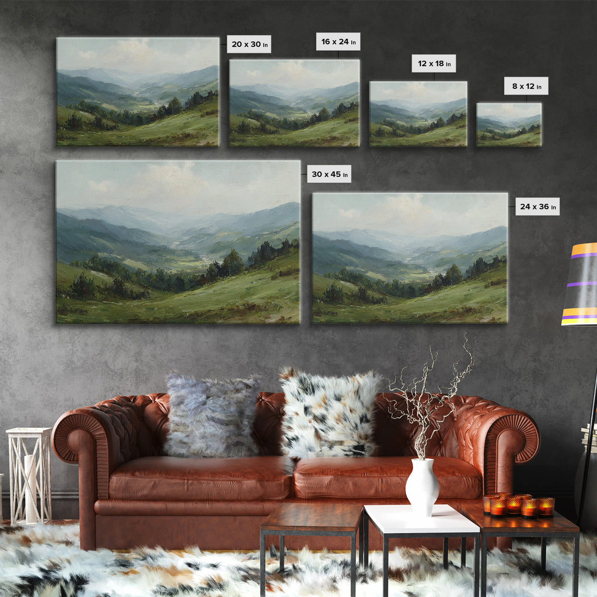 Classic Landscape with Rolling Green Hills Canvas Print, Bed and Breakfast Art, Bedroom Wall Decor, Living Room Decor, BAB-3x2-28