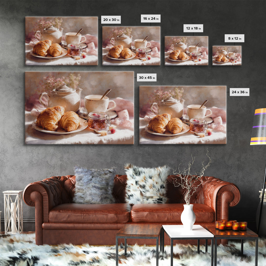 Fresh Croissants and Jam on a Linen Canvas Print, Bed and Breakfast Art, Above Bed Decor, Living Room Decor, Fine Art, BAB-3x2-30