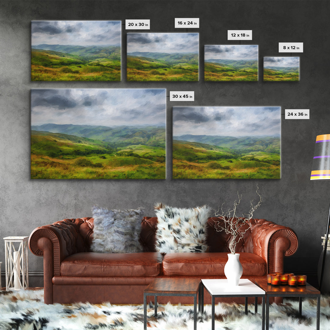 Classic Landscape with Rolling Green Hills Canvas Print, Bed and Breakfast Art, Farmhouse Decor, Living Room Decor, Fine Art, BAB-3x2-4