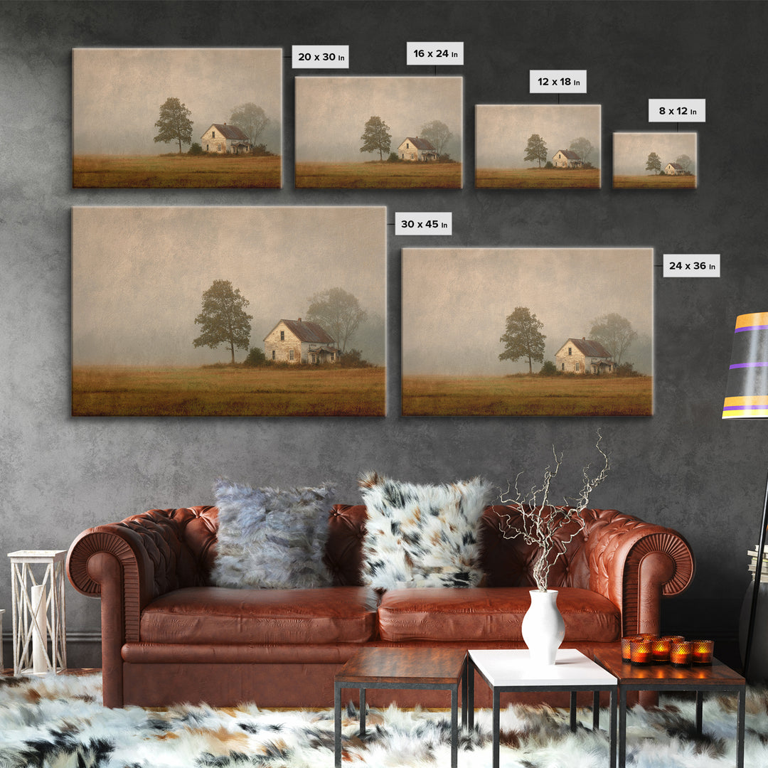 Old Farmhouse Landscape Framed Canvas Print, Bed and Breakfast Art, Digital Art, Living Room Decor, Fine Art, BAB-3x2-59