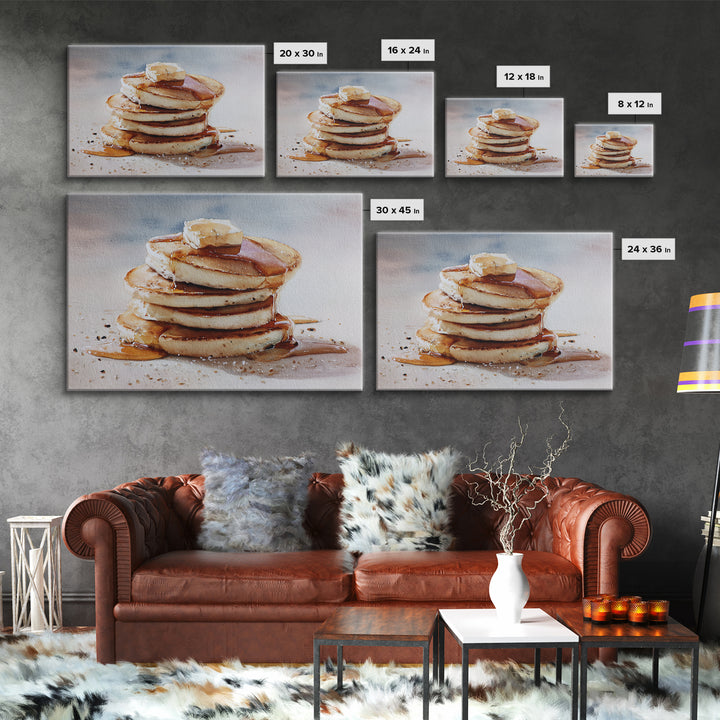 Blueberry Pancakes Still Life Framed Canvas Print, Bed and Breakfast Art, Textured Painting, Living Room Decor, Fine Art, BAB-3x2-60