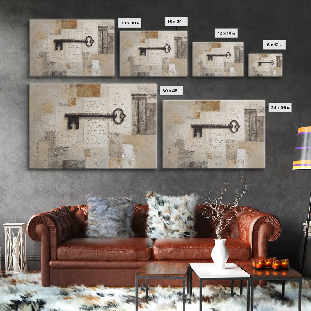 Antique Key and Handwritten Letter Arrangement Without Canvas Print, Bed and Breakfast Art, Bedroom Art, Living Room Decor, BAB-3x2-61