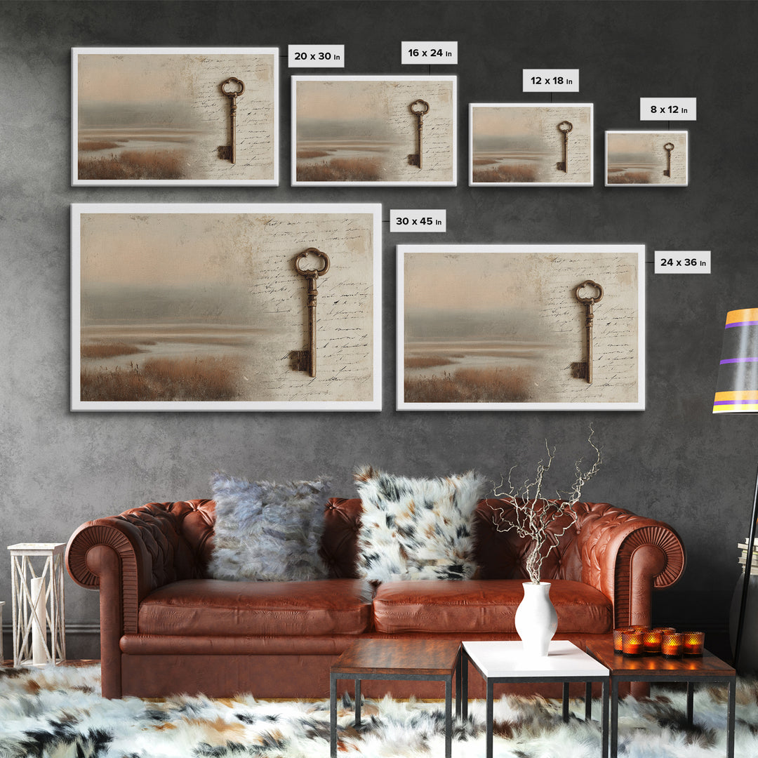 Antique Key and Handwritten Canvas Print, Bed and Breakfast Art, Statement Artwork, Living Room Decor, Fine Art Print, BAB-3x2-85