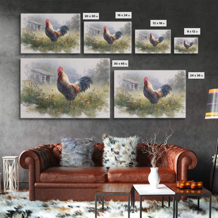 Rooster and Wildflower Country Portrait Canvas Print, Bed and Breakfast Art, Canvas Wall Art, Living Room Decor, BAB-3x2-95