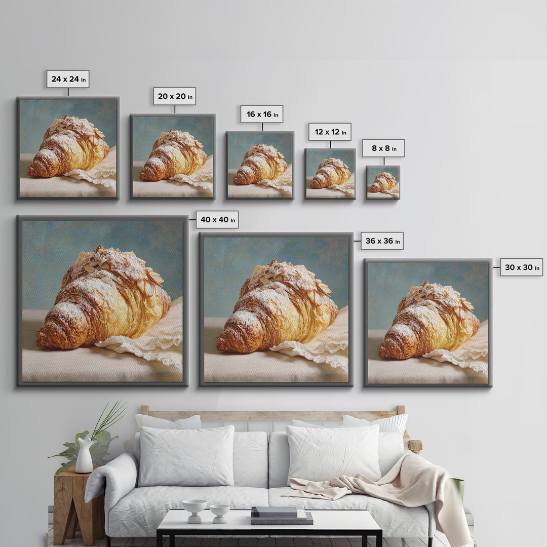 Almond Croissant Closeup Canvas Print, Bakery Art, Kitchen Prints, Bakery Decor, Oil Painting, Patisserie, Fine Art, Kids Art, BAK-1x1-15
