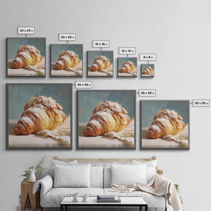 Almond Croissant Closeup Canvas Print, Bakery Art, Kitchen Prints, Bakery Decor, Oil Painting, Patisserie, Fine Art, Kids Art, BAK-1x1-15
