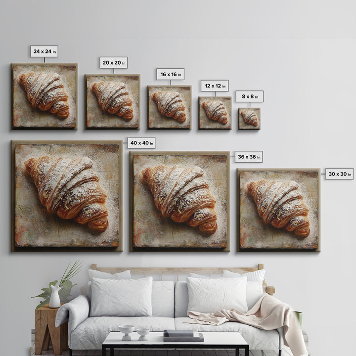 Almond Croissant Closeup Framed Canvas Print, Bakery Art, Kitchen Art Print, Bakery Decor, Fine Art, Patisserie, Modern Decor, BAK-1x1-39