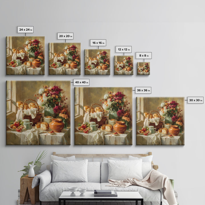 French Market Basket Filled Framed Canvas Print, Bakery Art, French Wall Art, Bakery Decor, Fine Art, Patisserie, Room Decor, BAK-1x1-42