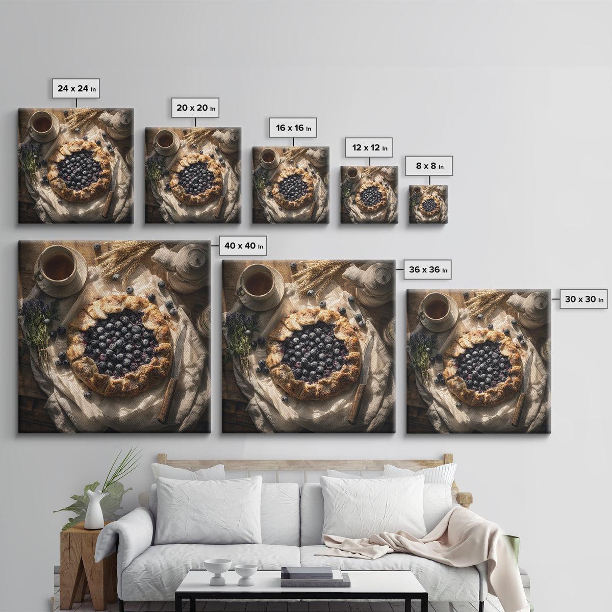 Blueberry Galette with Rustic Farmhouse Texture Framed Canvas Print, Bakery Art, Kitchen Print, Bakery Decor, Patisserie, BAK-1x1-47
