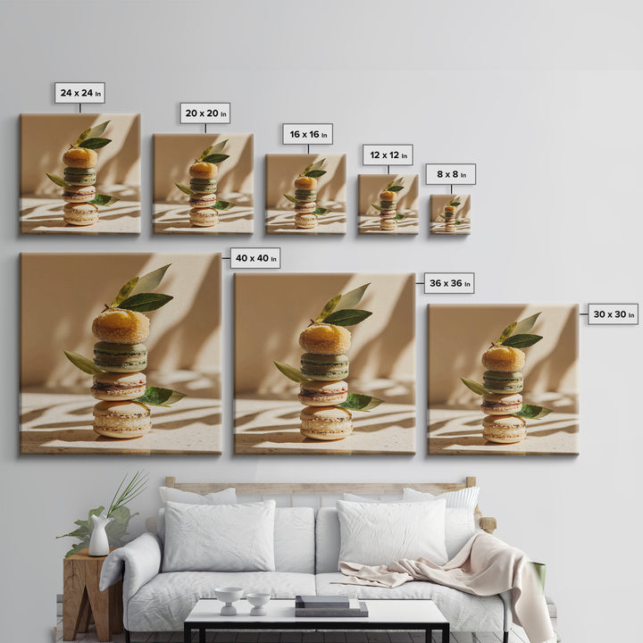 Single Perfect Macaron Tower Framed Canvas Print, Bakery Art, Bakery, Bakery Decor, Oil Painting, Patisserie, Minimalist Decor, BAK-1x1-51
