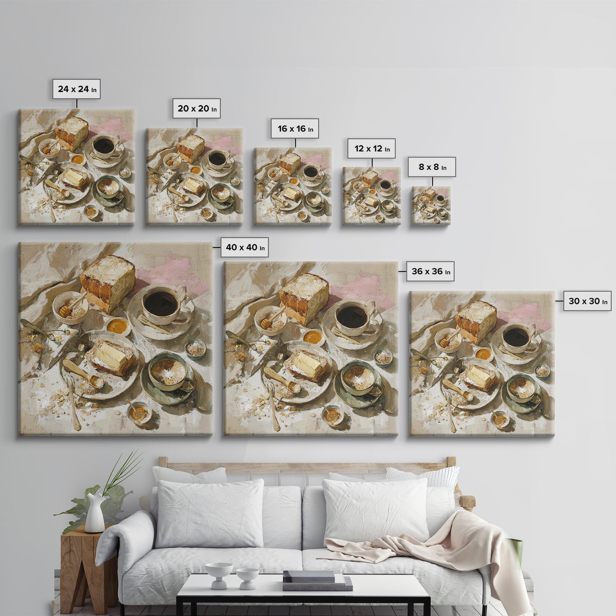 Painterly Eclair and Coffee Still Life Canvas Print, Bakery Art, Kitchen Art Print, Bakery Decor, Fine Art, Patisserie, BAK-1x1-60