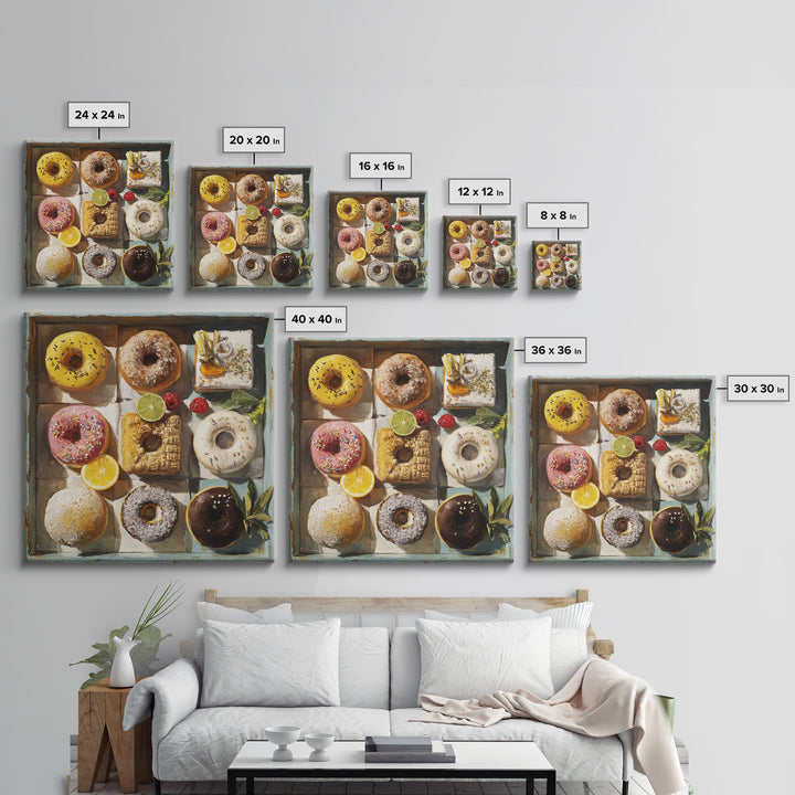 Whimsical Donut Assortment Canvas Print, Bakery Art, Print, Bakery Decor, Fine Art, Patisserie, Food Art, Kitchen Print, BAK-1x1-81