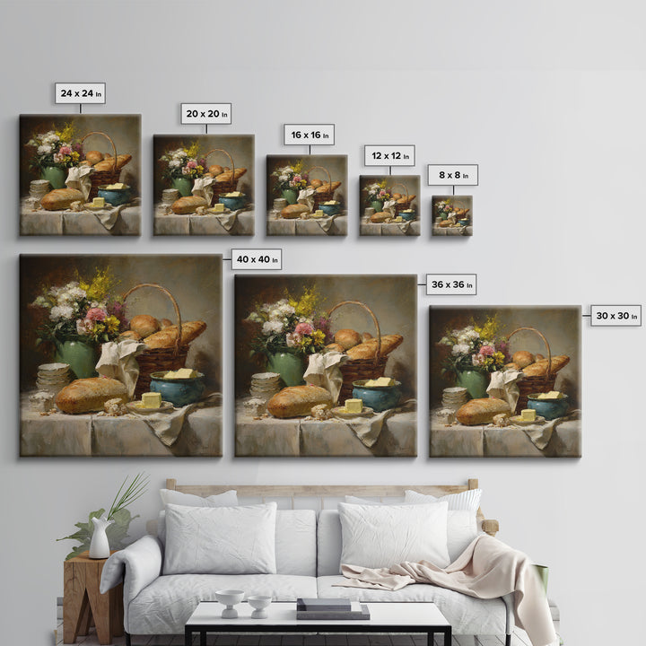 French Market Basket Filled Canvas Print, Bakery Art, Neutral Decor, Bakery Decor, Oil Painting, Patisserie, Home Decor, BAK-1x1-90