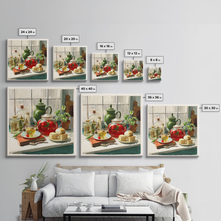 Tea and Scone Arrangement Canvas Print, Bakery Art, Kids Art, Bakery Decor, Fine Art, Patisserie, Minimalist Decor, BAK-1x1-92