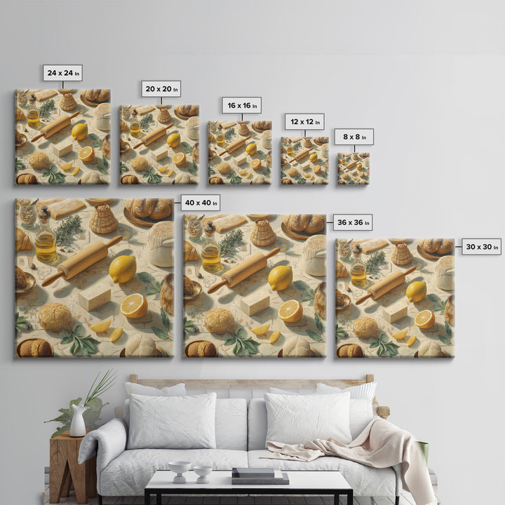 Patisserie Pattern of Rolling Pins and Pastries Framed Canvas Print, Bakery Art, Wall Art, Bakery Decor, Oil Painting, BAK-1x1-93