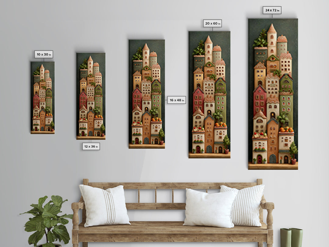 Gingerbread Houses in Charming Folk Art Style Canvas Print, Bakery Art, Kids Art, Bakery Decor, Fine Art, Patisserie, BAK-1x3-2