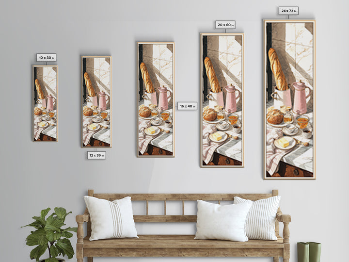 Baguette and Butter Still Life on Marble Framed Canvas Print, Bakery Art, Wall Decor, Bakery Decor, Fine Art, Patisserie, BAK-1x3-20