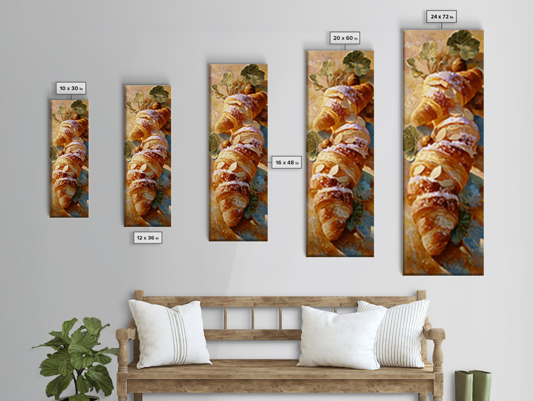 Almond Croissant Closeup Framed Canvas Print, Bakery Art, Printable Art, Bakery Decor, Watercolor Art, Patisserie, BAK-1x3-3