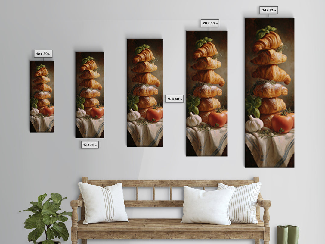 Buttery Croissants Stacked on Striped Linen Canvas Print, Bakery Art, Minimalist Decor, Bakery Decor, Fine Art, Patisserie, BAK-1x3-37
